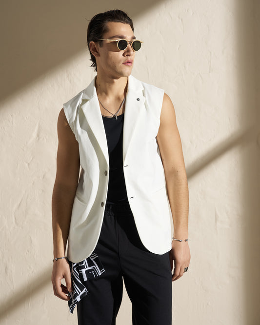 Sleeveless Tailored Jacket – White