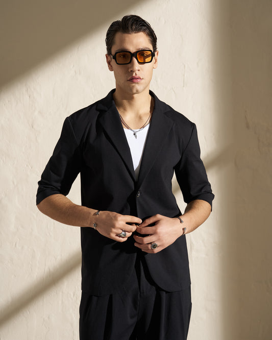 Short Sleeve Blazer Jacket – Black