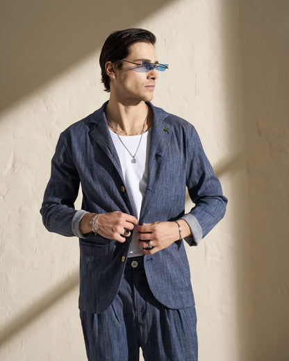 Denim-Style Cotton Linen Blazer