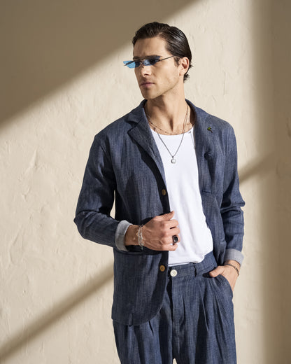Denim-Style Cotton Linen Blazer