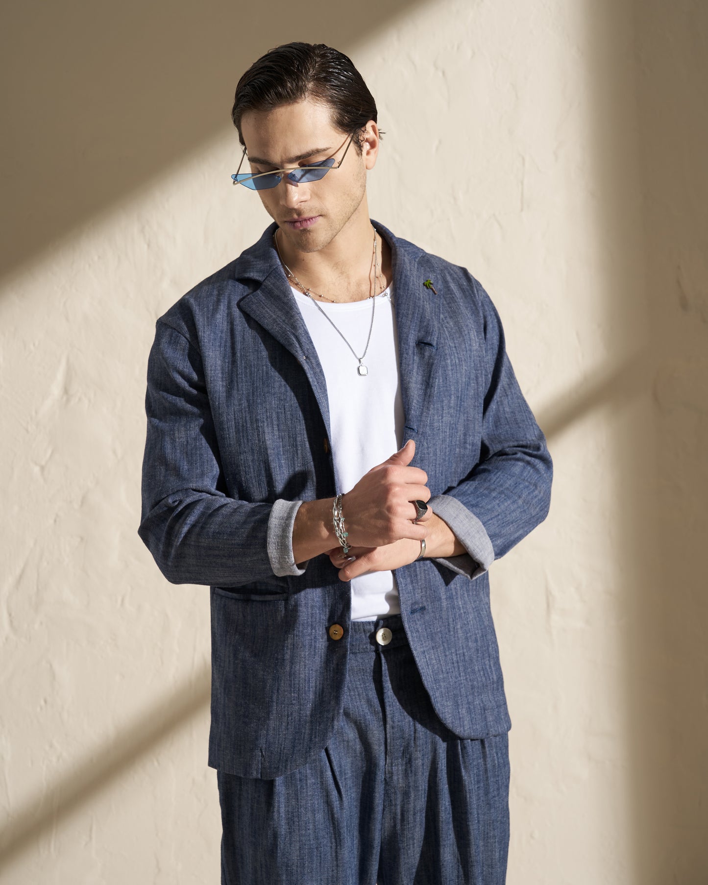 Denim-Style Cotton Linen Blazer