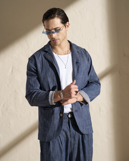 Denim-Style Cotton Linen Blazer
