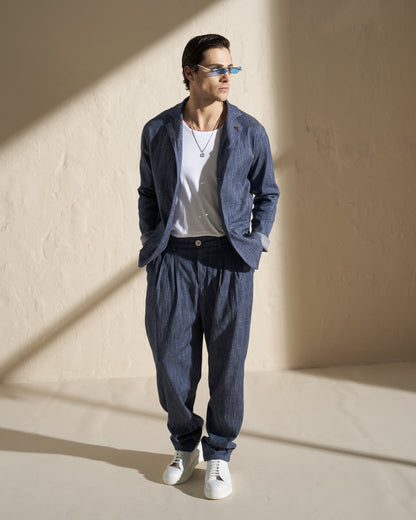 Denim-Style Cotton Linen Blazer