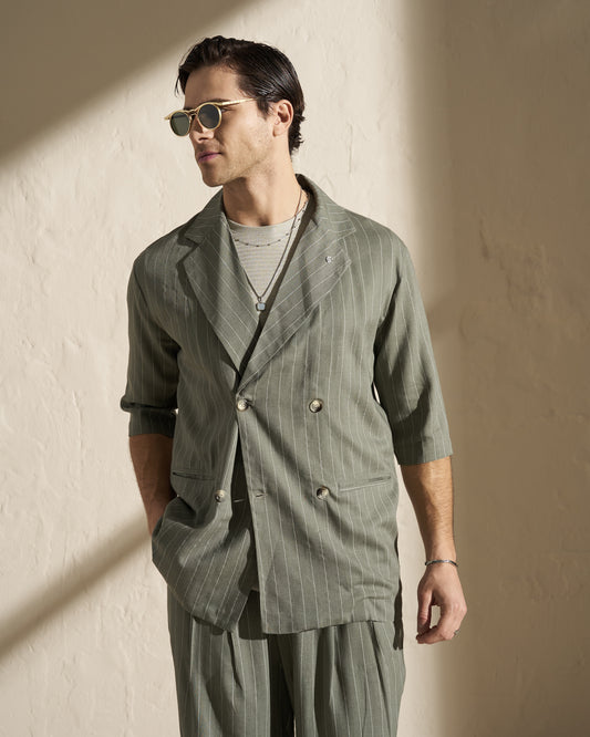 Lightweight Double-Breasted Pinstripe Blazer
