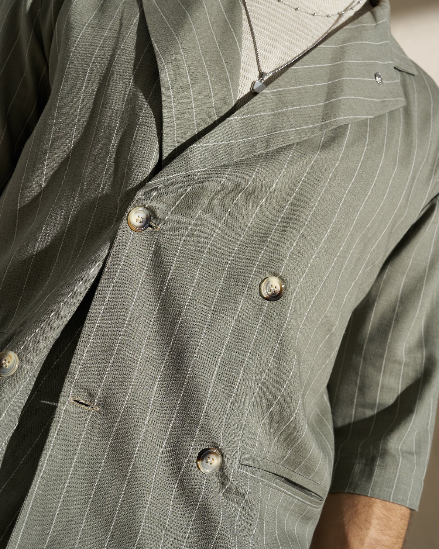 Lightweight Double-Breasted Pinstripe Blazer