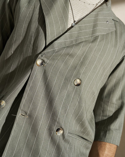 Lightweight Double-Breasted Pinstripe Blazer