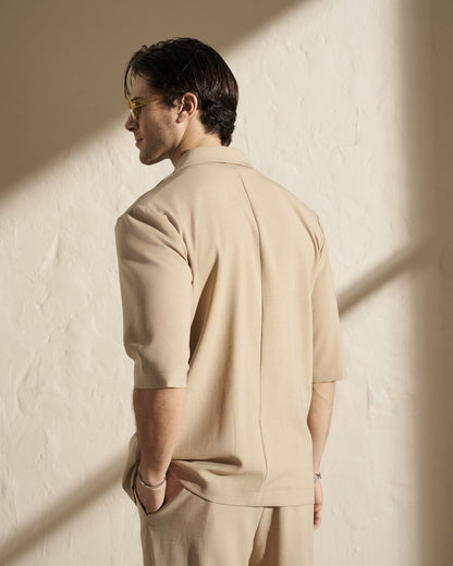 Short Sleeve Tailored Blazer – Beige