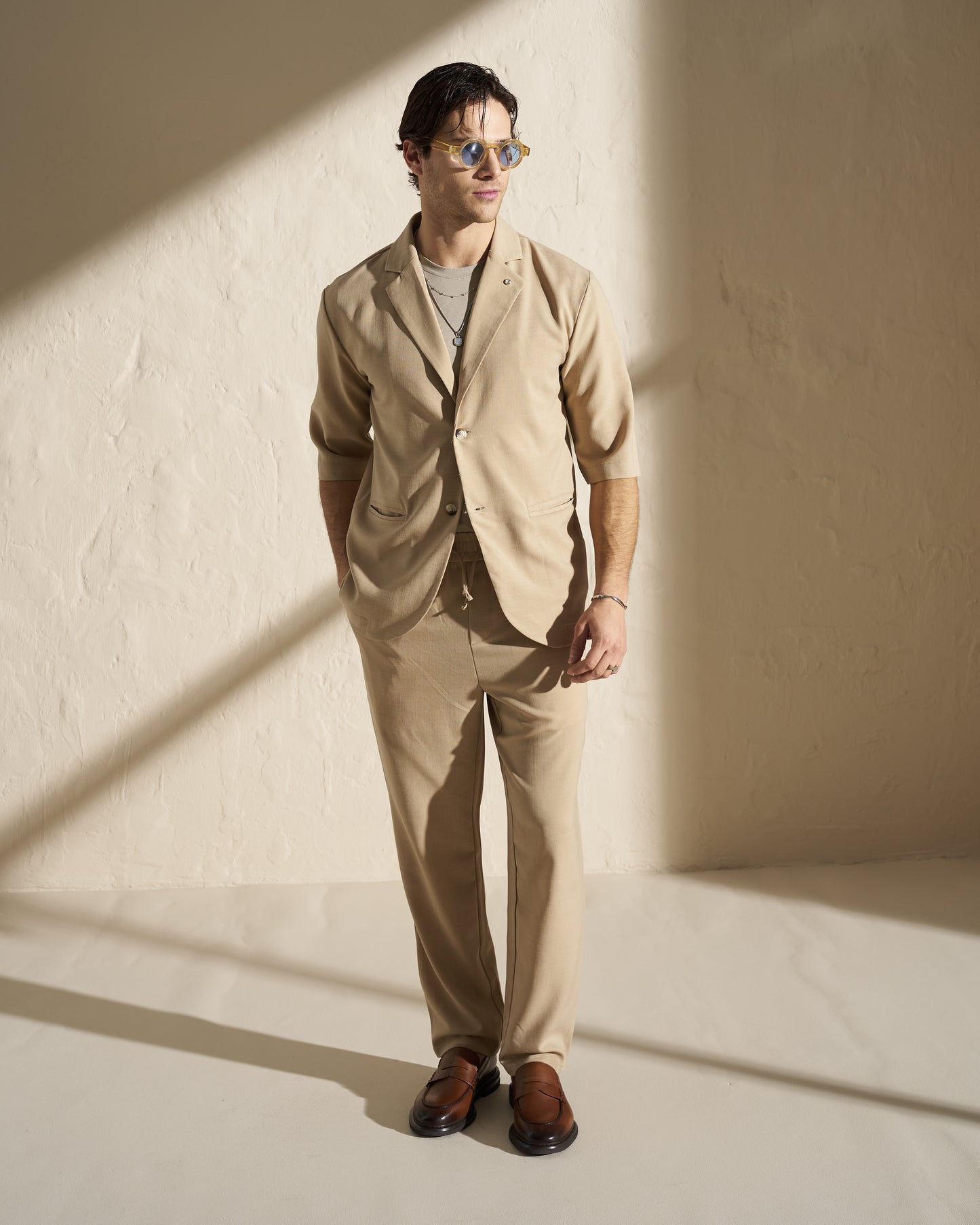 Short Sleeve Tailored Blazer – Beige