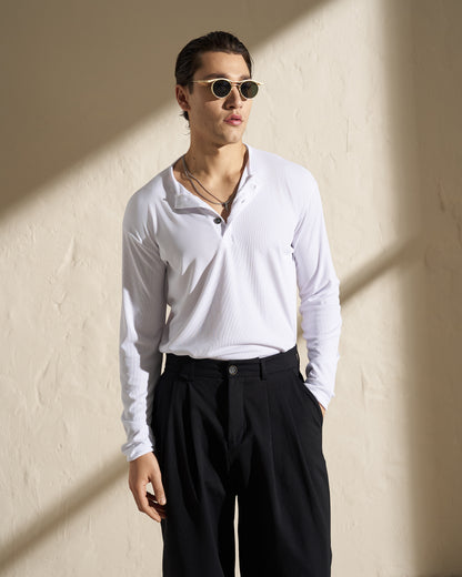 Long Sleeve Henley T-Shirt – White