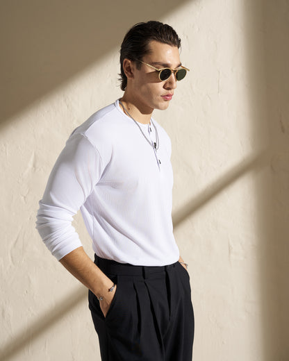 Long Sleeve Henley T-Shirt – White