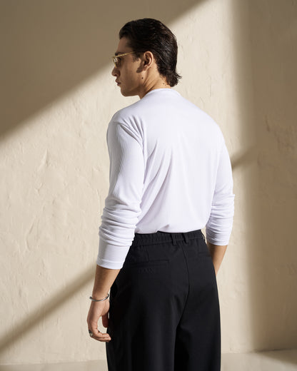 Long Sleeve Henley T-Shirt – White
