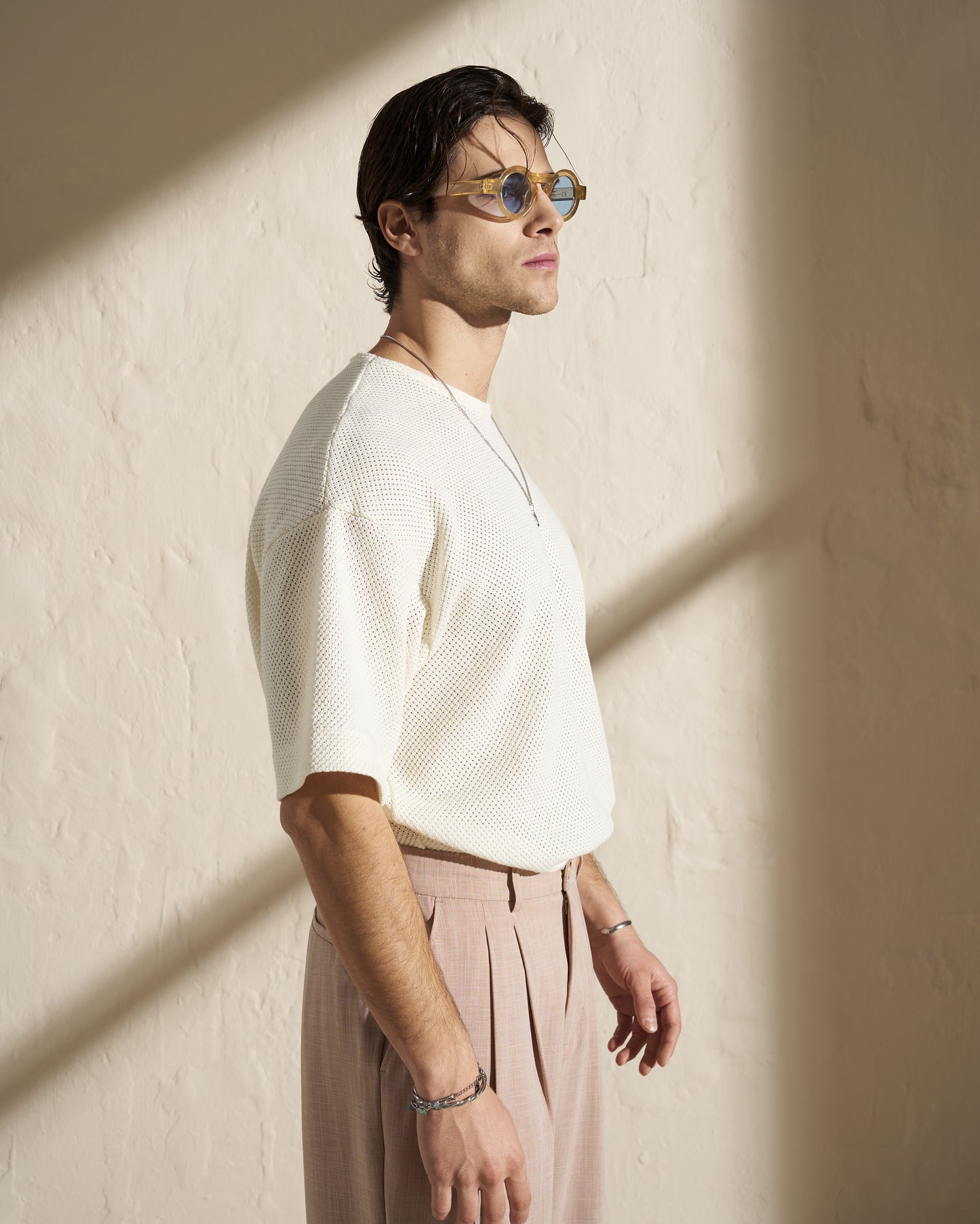 KNITTED SHORT-SLEEVE TOP – OFF WHITE