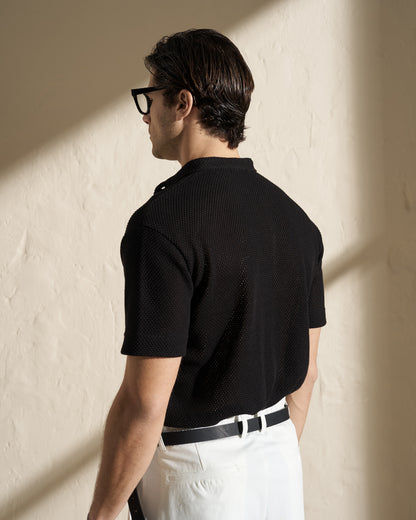 Knitted Mao Short Sleeve Shirt – Black