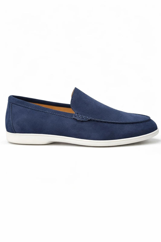 Navy Blue Suede Slip-On Loafers – Smart Casual Summer Style