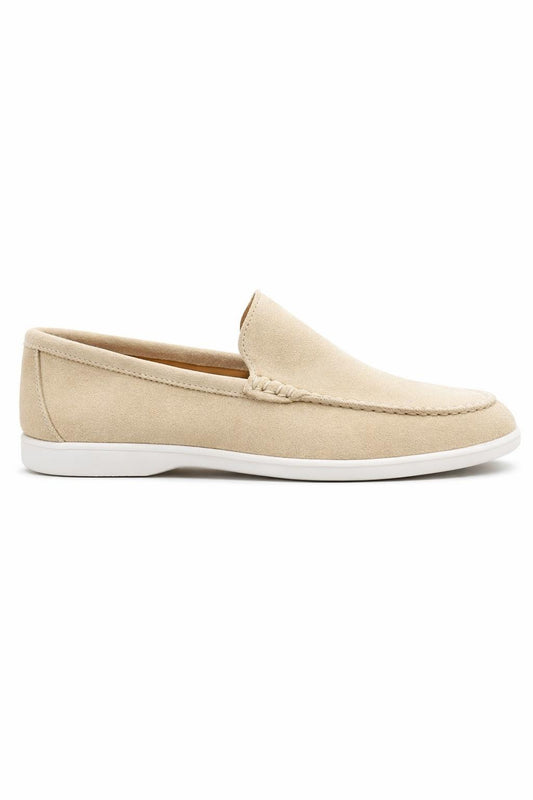 Stone Beige Suede Slip-On Loafers – Clean Minimal Elegance