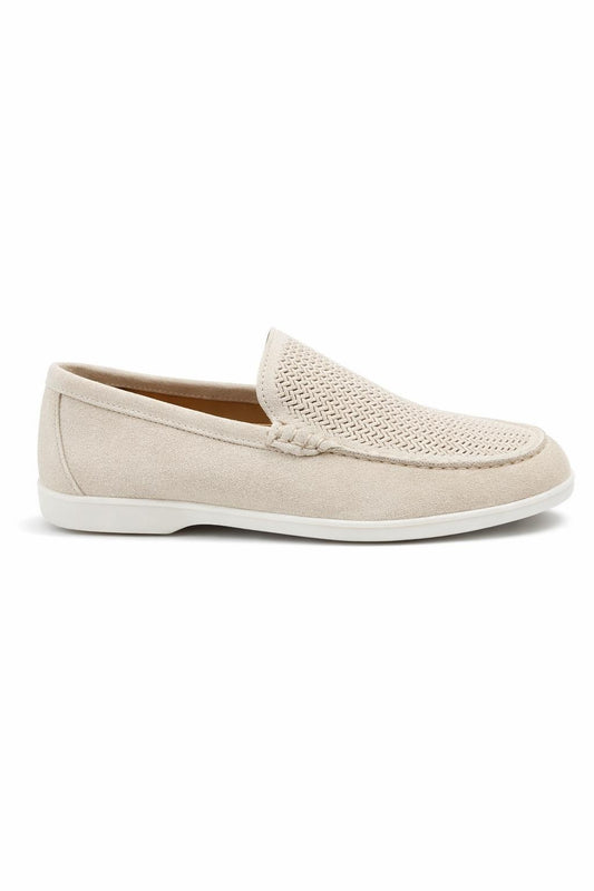 Beige Woven Suede Slip-On Loafers – Premium Summer Style