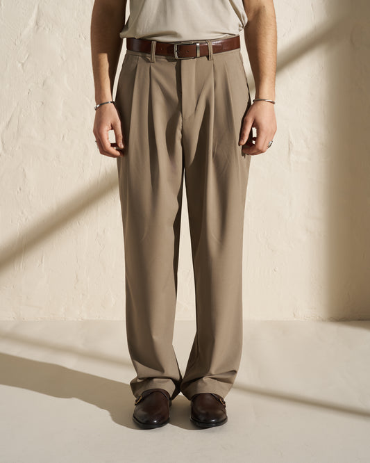 Tailored Pleated Trousers – Taupe