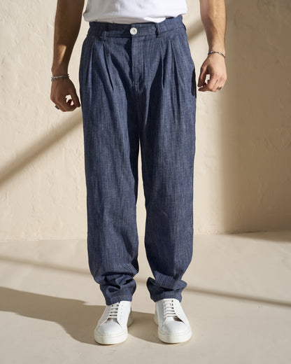 Denim-Style Cotton Linen Trousers