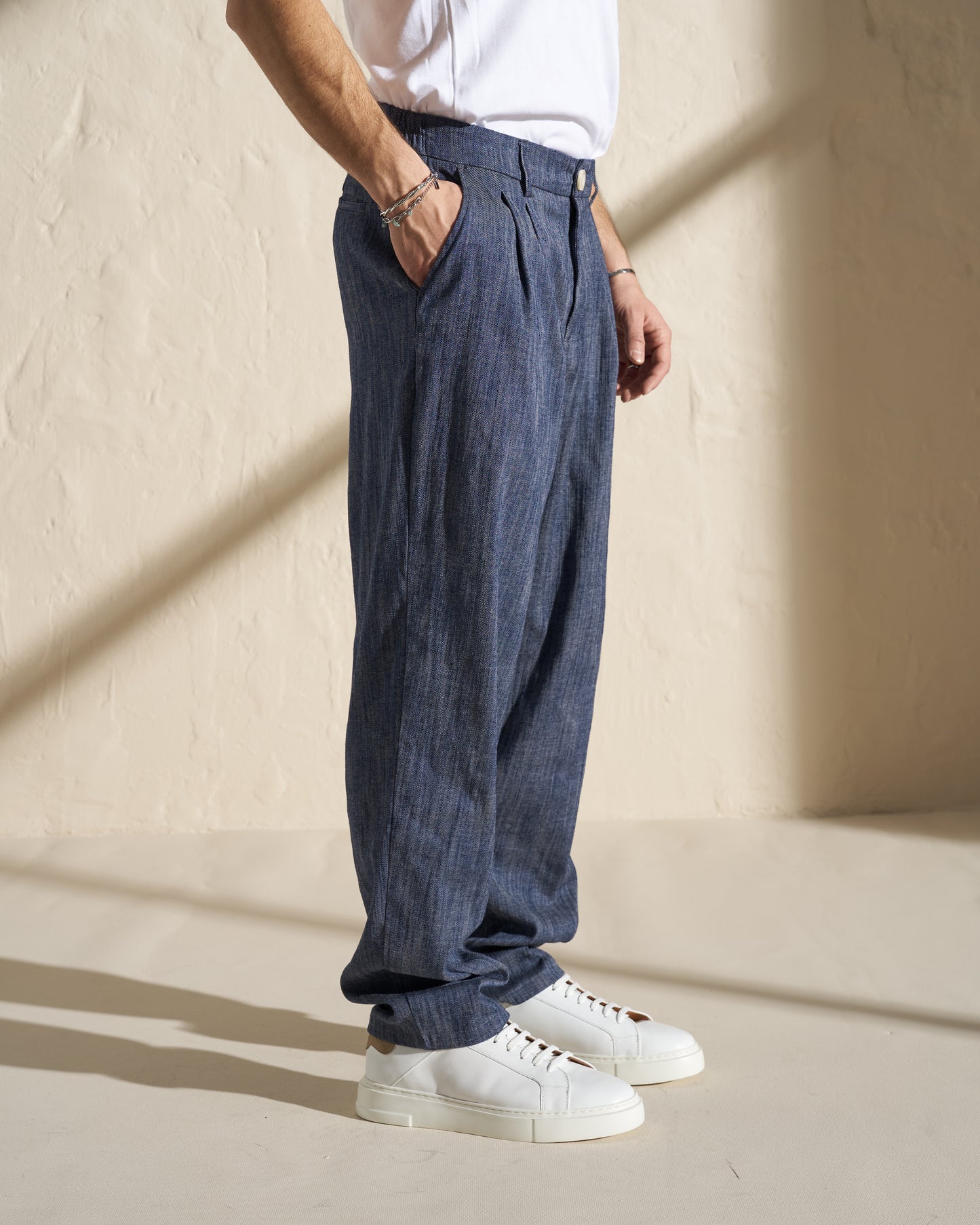 Denim-Style Cotton Linen Trousers