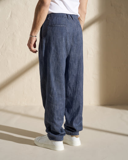Denim-Style Cotton Linen Trousers