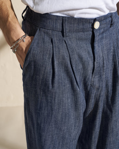 Denim-Style Cotton Linen Trousers