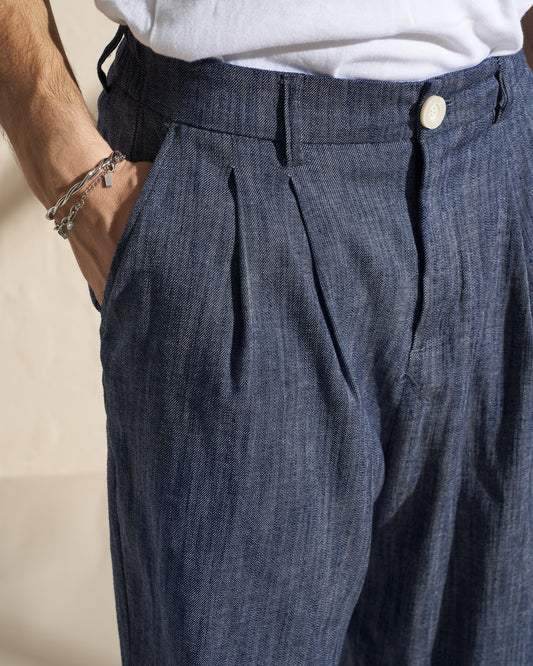 Denim-Style Cotton Linen Trousers