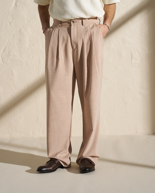 Pleated Trousers – Sand Beige