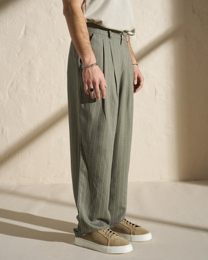 Pinstripe Pleated Trousers