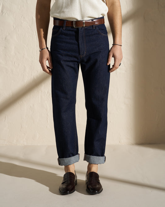 Straight-Leg Raw Denim Jeans