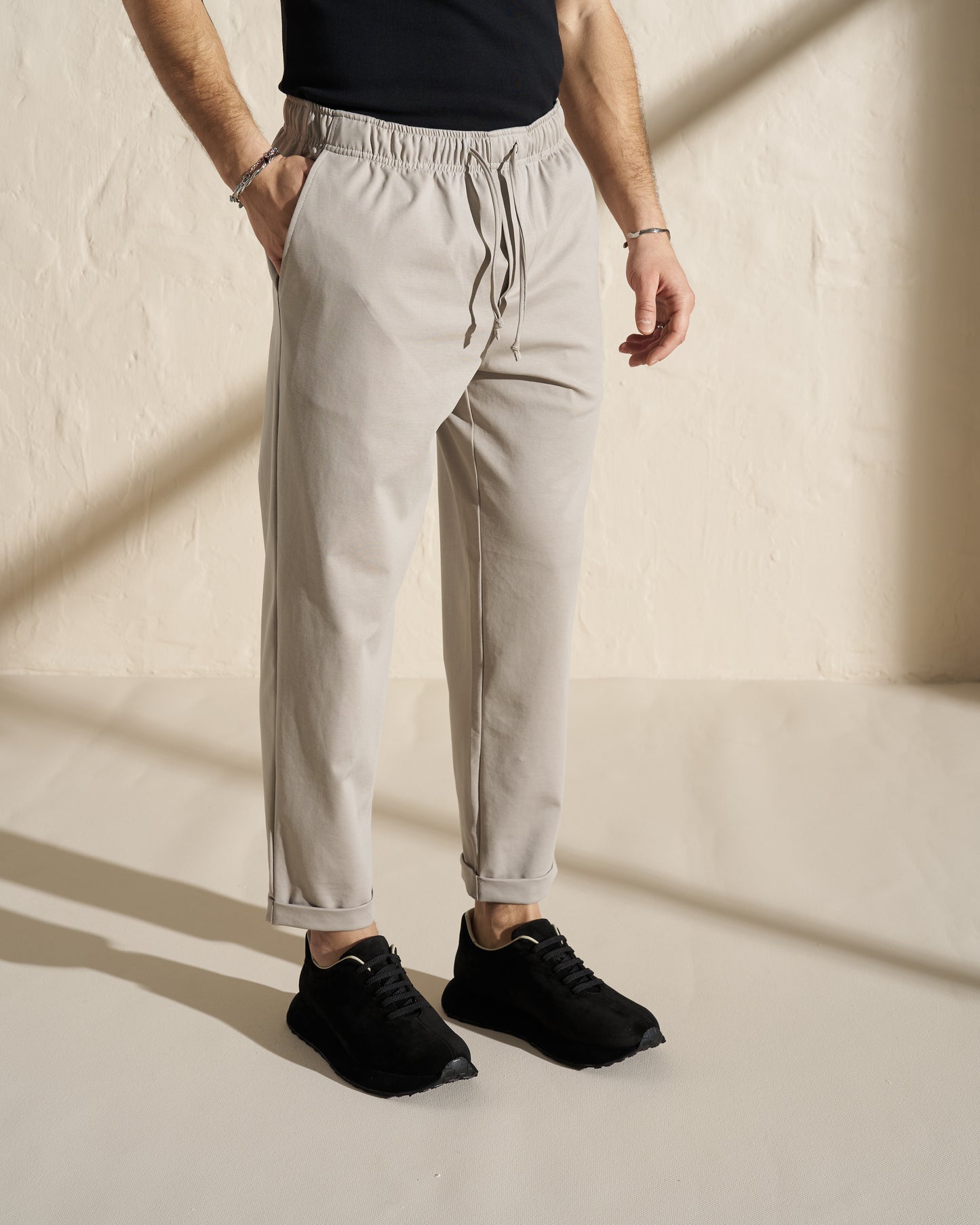 Tapered Drawstring Trousers – Silver Green