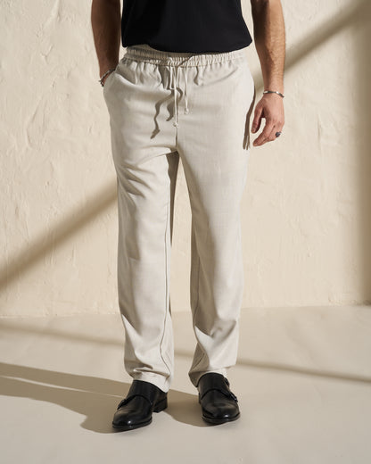 Relaxed Drawstring Trousers – Light Beige