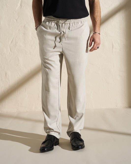 Relaxed Drawstring Trousers – Light Beige