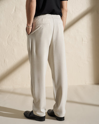Relaxed Drawstring Trousers – Light Beige