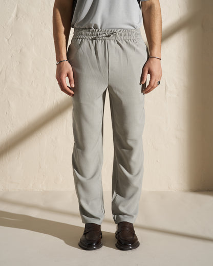 Lightweight Elastic-Waist Trousers – Sage Grey