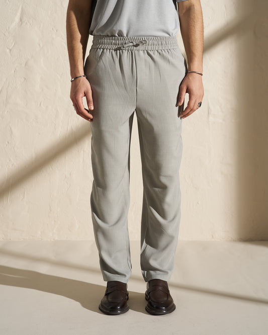 Lightweight Elastic-Waist Trousers – Sage Grey