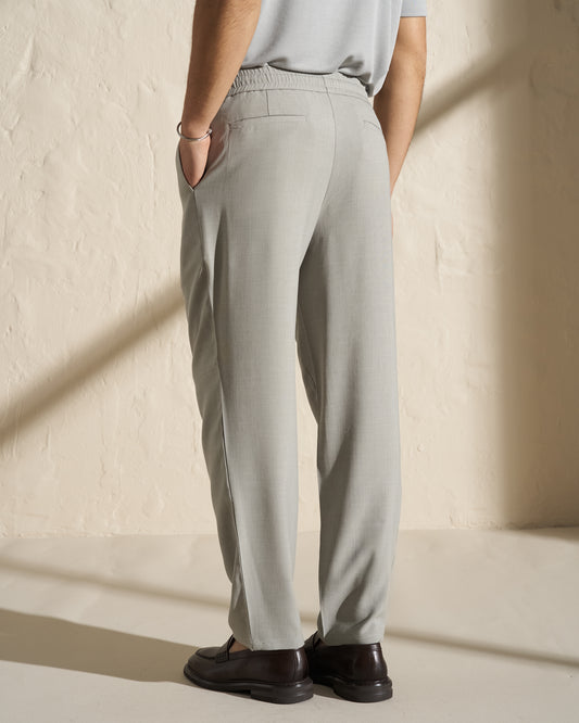 Lightweight Elastic-Waist Trousers – Sage Grey