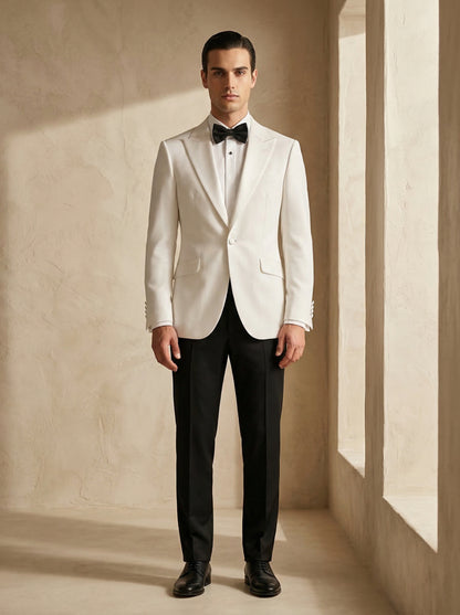 White Tuxedo Jacket with Black Trousers – Timeless Formal Elegance