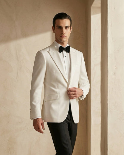 White Tuxedo Jacket with Black Trousers – Timeless Formal Elegance