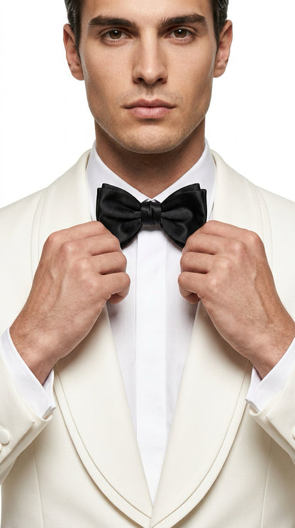White Shawl Lapel Tuxedo Jacket with Black Trousers – Elegant Black Tie Style