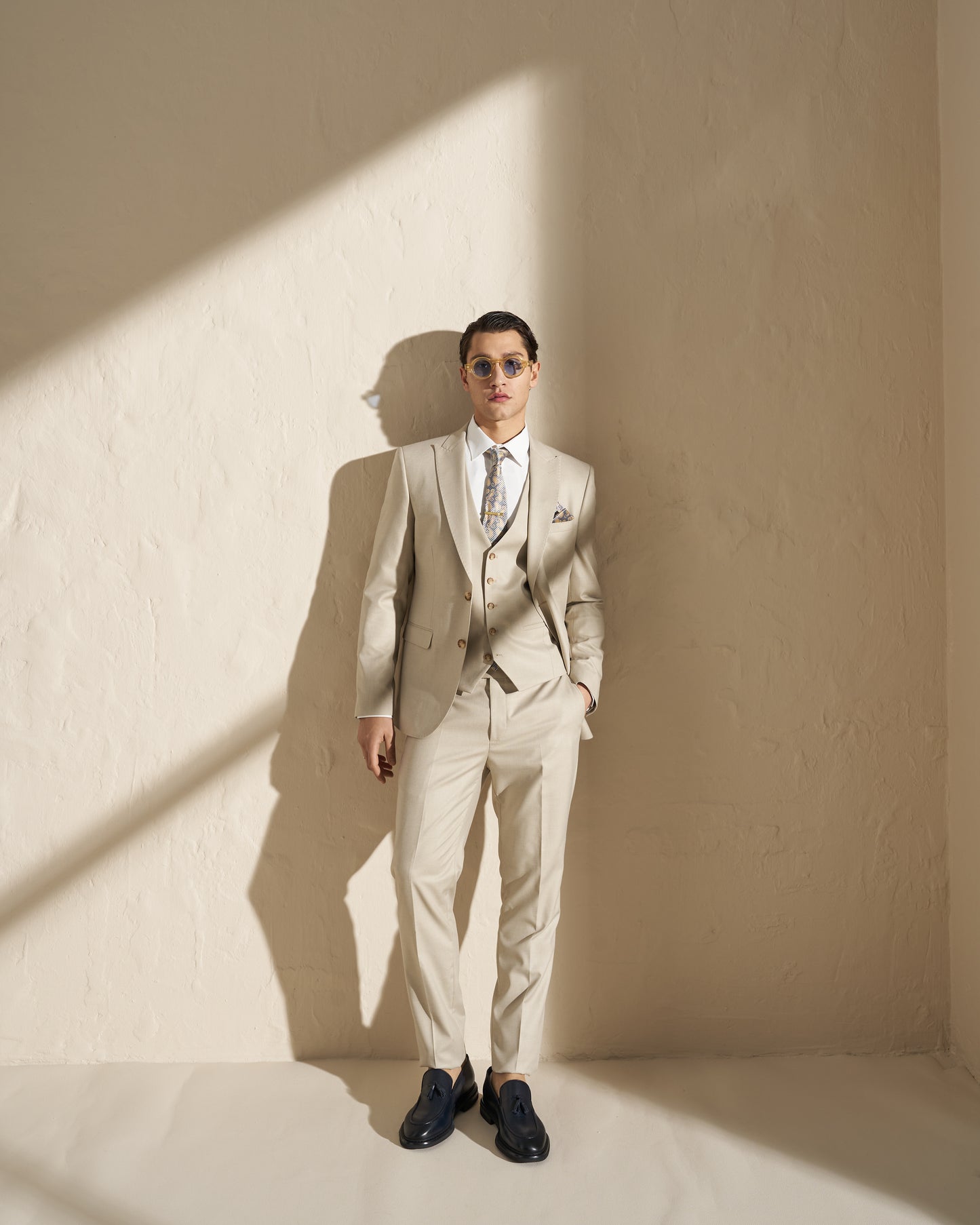 Men’s Three-Piece Suit – Light Beige