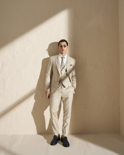 Men’s Three-Piece Suit – Light Beige