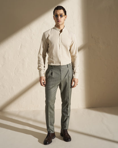 Cotton Linen Band-Collar Shirt