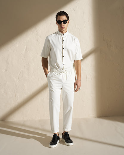 SHORT-SLEEVE MANDARIN COLLAR SHIRT