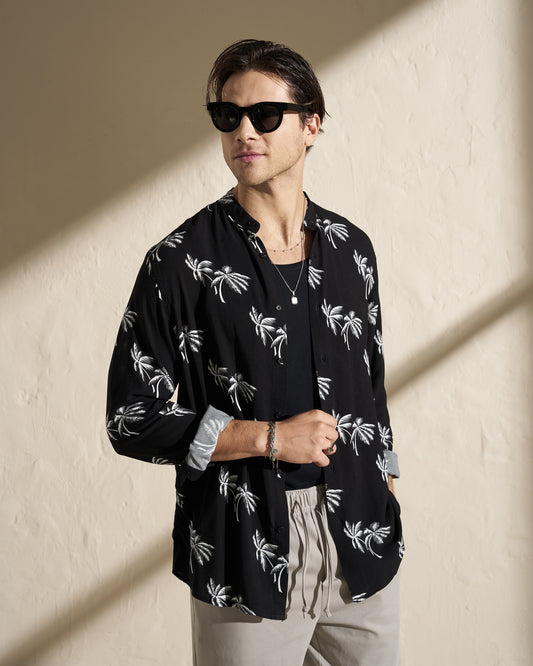 VISCOSE MAO LONG SLEEVE SHIRT – BLACK PALM PRINT