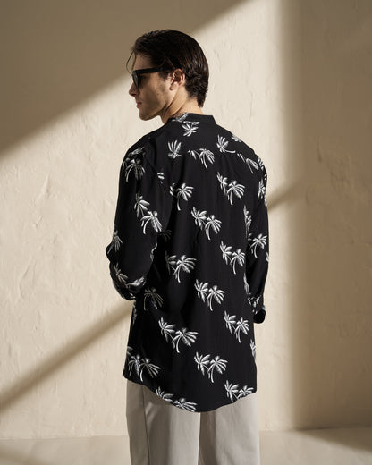 VISCOSE MAO LONG SLEEVE SHIRT – BLACK PALM PRINT