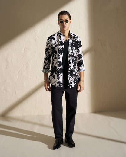 PRINTED MAO COLLAR SHIRT – BLACK & WHITE