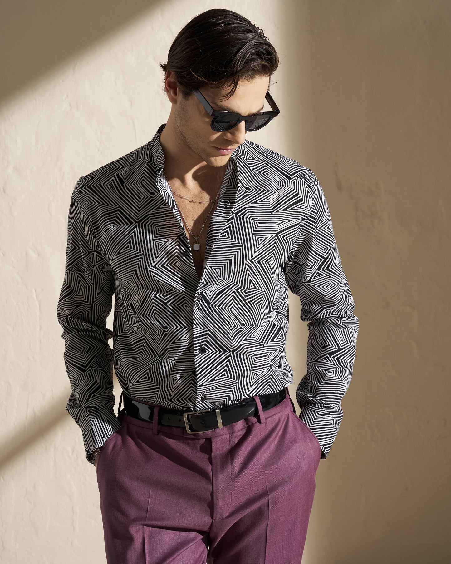 GEOMETRIC PRINT VISCOSE SHIRT