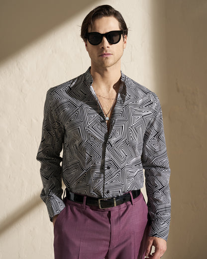 GEOMETRIC PRINT VISCOSE SHIRT
