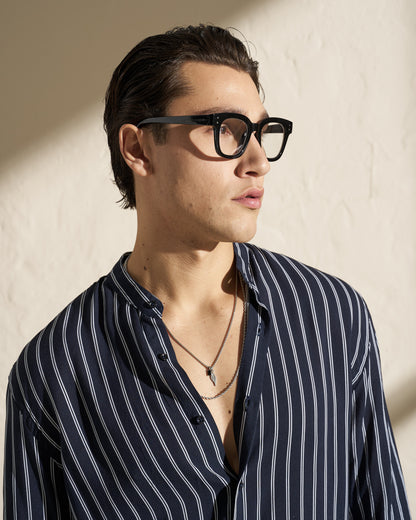 STRIPED MANDARIN COLLAR SHIRT
