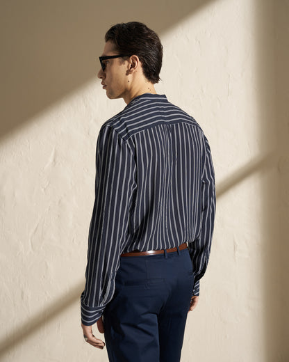 STRIPED MANDARIN COLLAR SHIRT